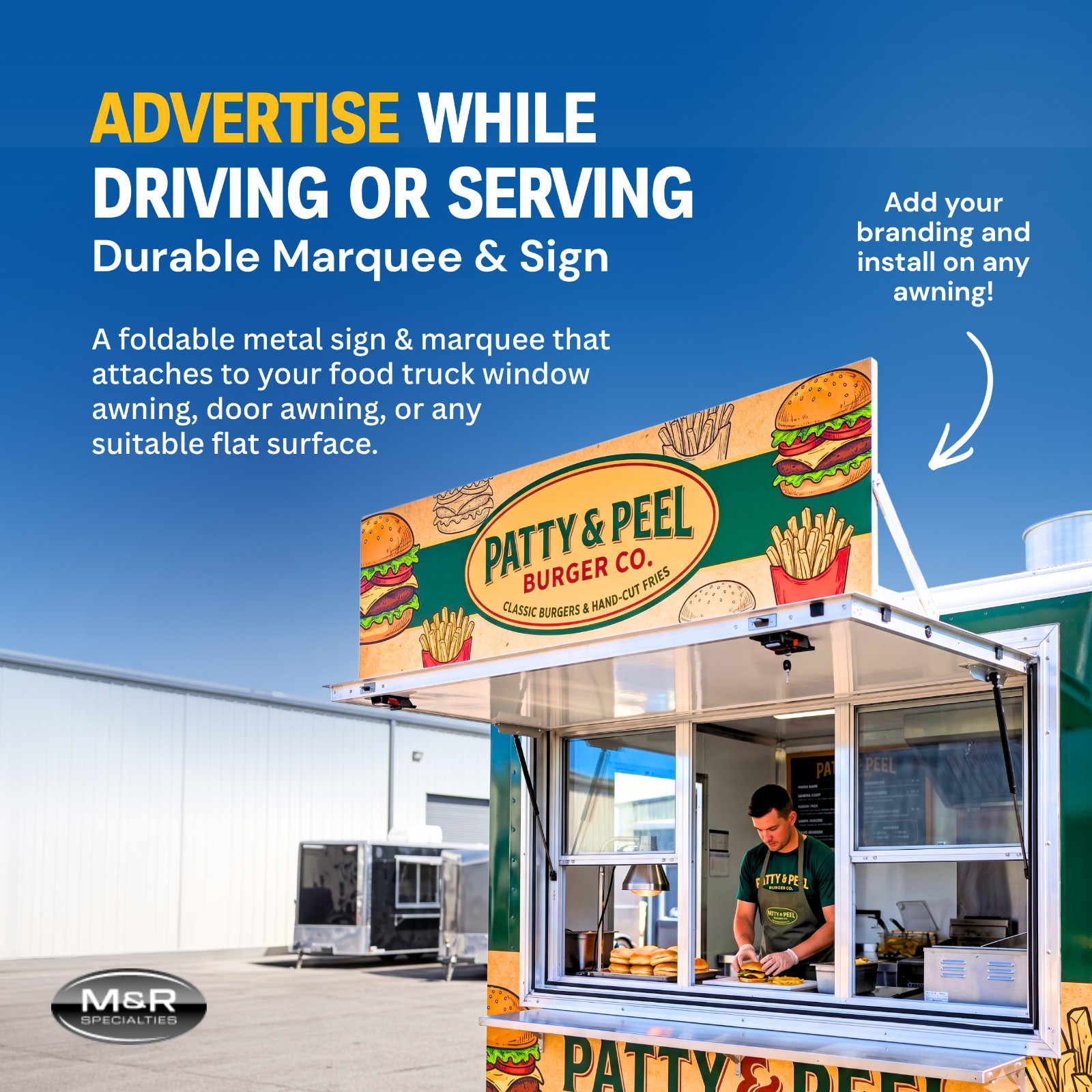 M&R Specialties – Add-on Fold-up and Down Concession Door Marquee or Sign
