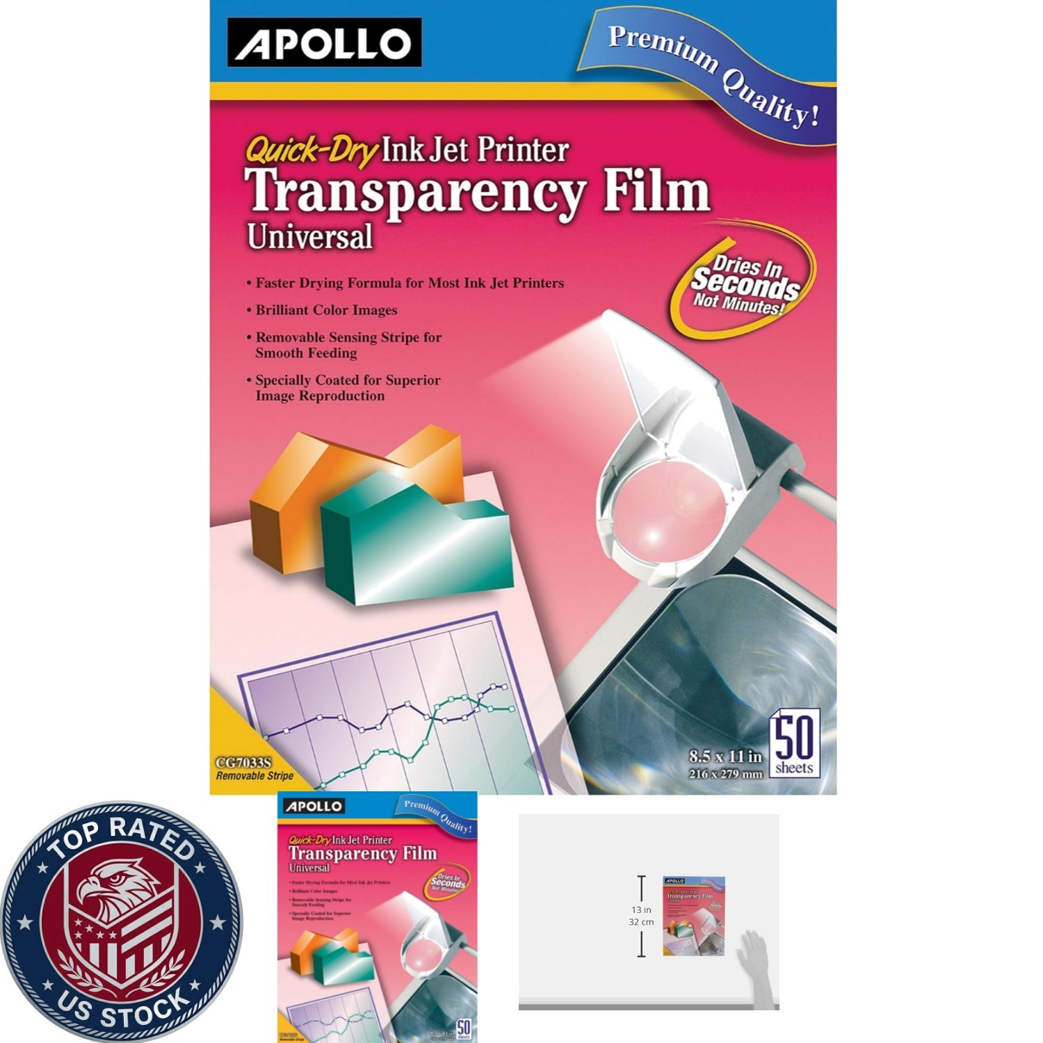 High Brightness Transparency Film for Inkjet Printers – 50 Quick-Dry Sheets