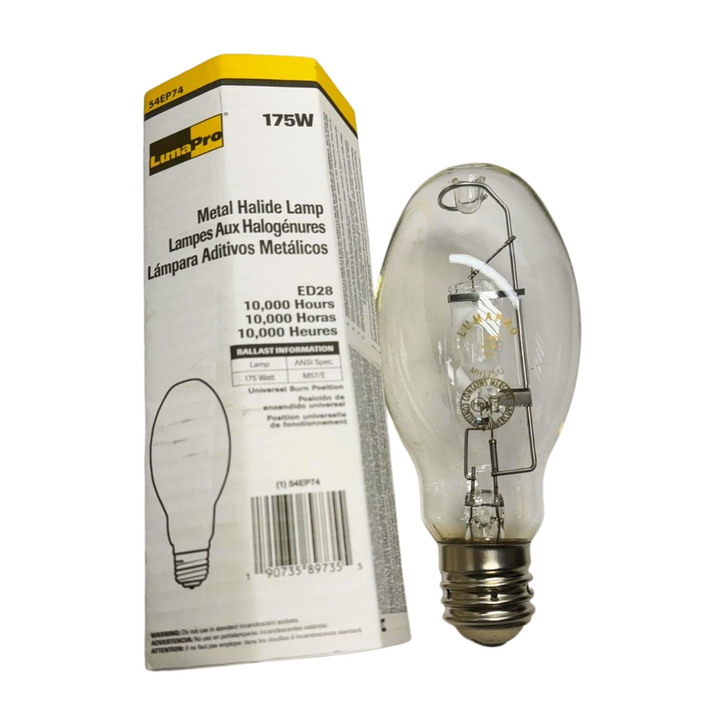 LumaPro 54EP74 Metal Halide Lamp Bulb, 175W, ED28, M57/E, MH175/U, 10000 Hours