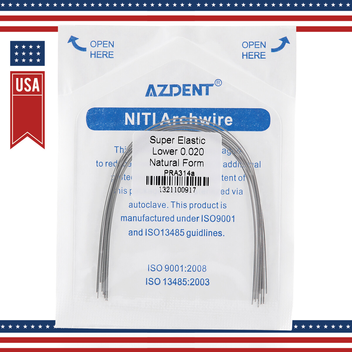 10PCS AZDENT Dental Orthodontic Super Elastic Niti Round Arch Wire Nature Form