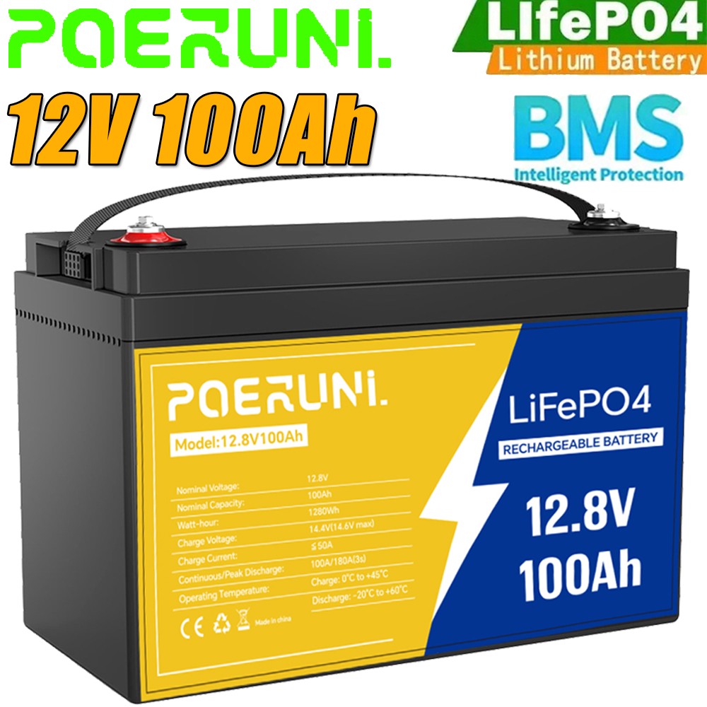 NEW 12V 100Ah LiFePO4 Lithium Battery Deep Cycle Built-in BMS for Solar Off-grid