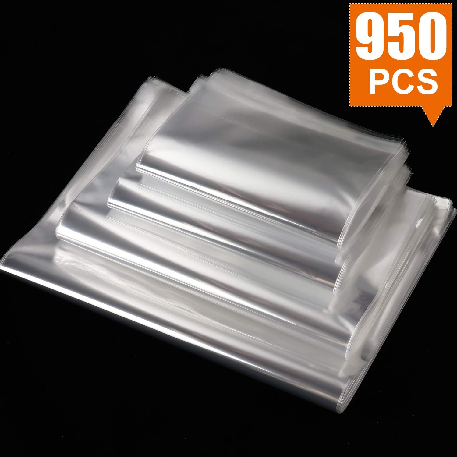 950 PCS Clear Resealable Cellophane Bags 4 Sizes with 3.5×5，3.9×5.9, 5×6.6, 5…