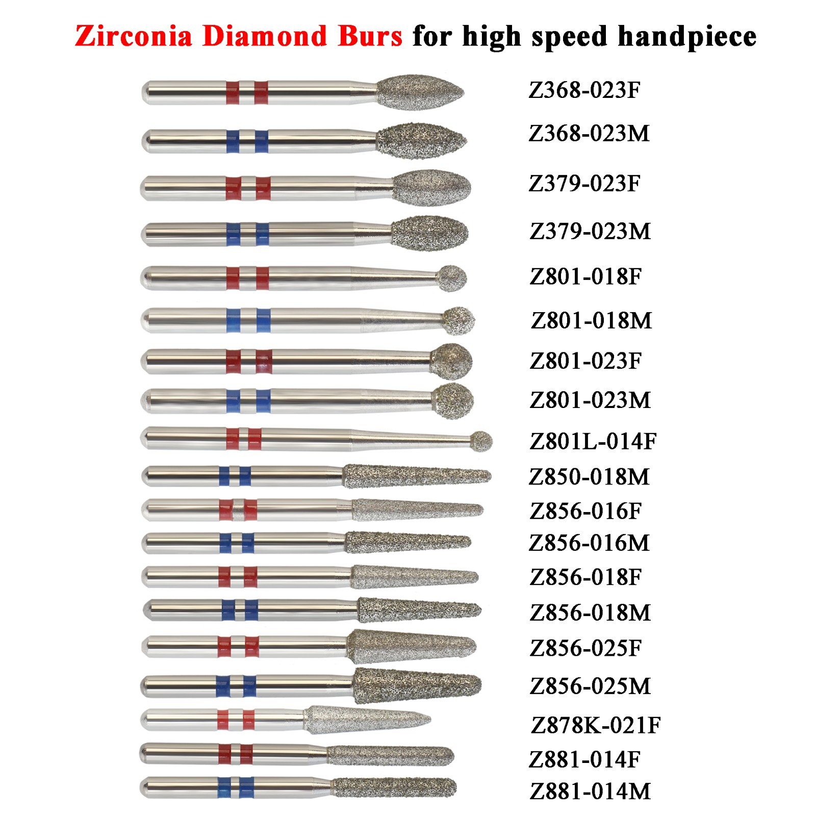 Zirconia Diamond Burs Dental FG High Speed Burr Football Round Fine Medium Grit