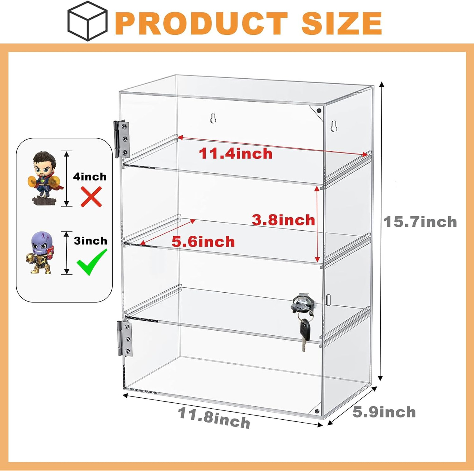 Acrylic Display Case with Locking Door 4 Tier Clear Display Cabinet for