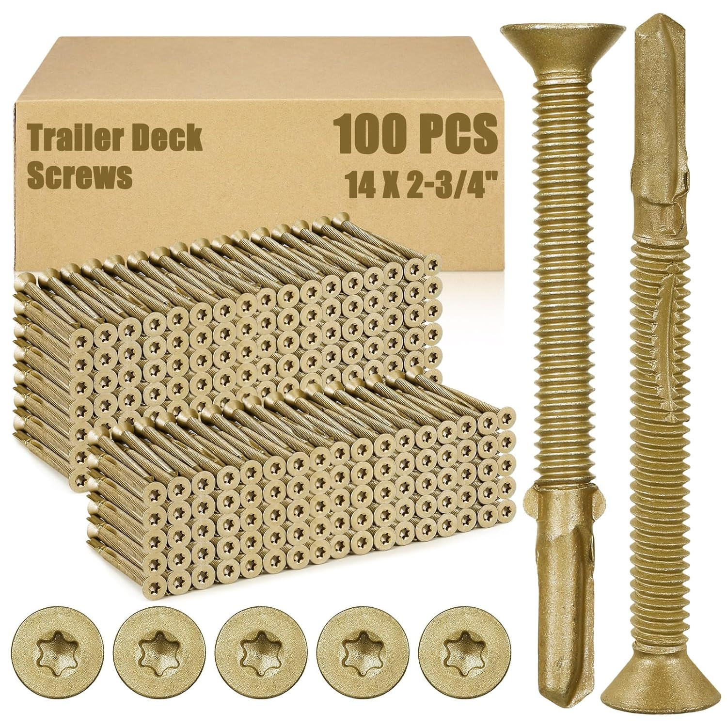 100 Pcs #14 x 2-3/4″ Trailer Deck Screws Bulk Self Tapping Trailer Screws Wood t
