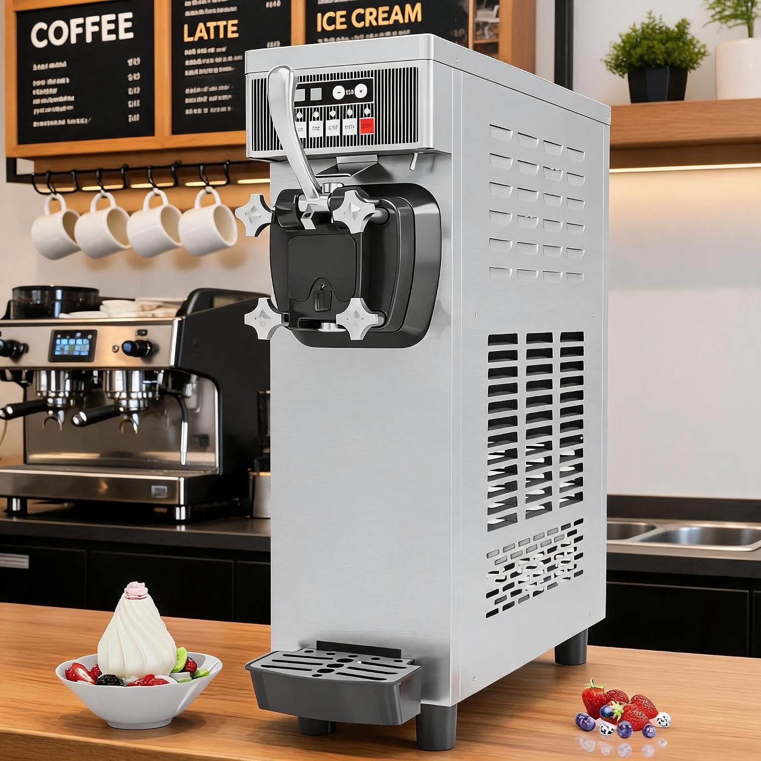 1500W Commercial Ice Cream Machine Countertop Soft Serve Ice Cream Maker