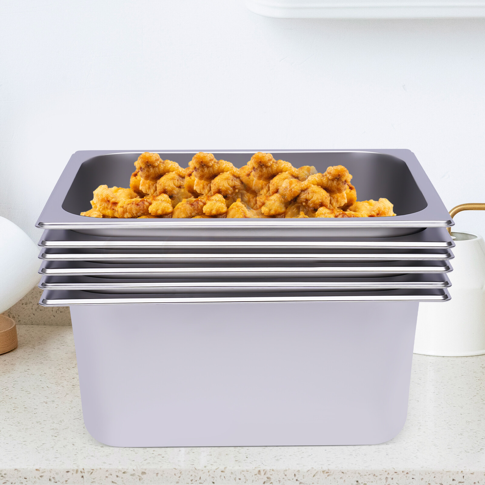 6 Pack Hotel Pans 6″ Deep Steam Table Pan 1/2 Half Size 13″L x 10.2″W Commercial