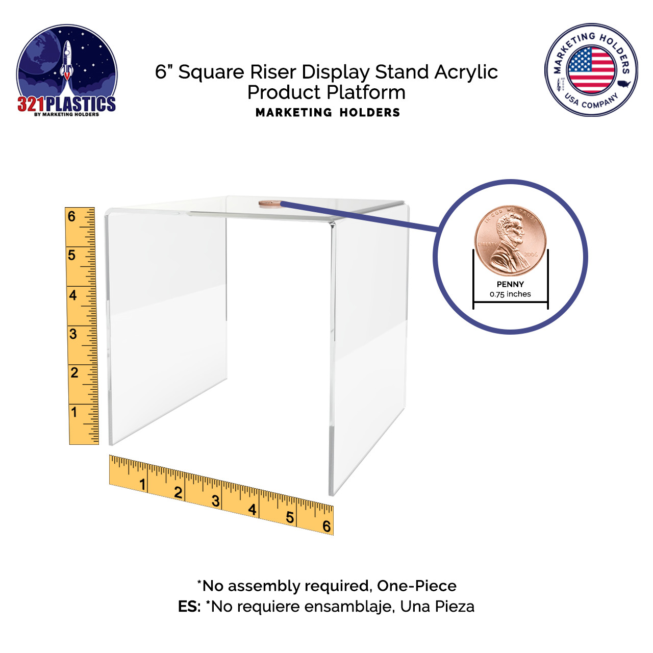 6″ Square Riser Display Showcase Stand Acrylic Product Platform 3 Sided Riser