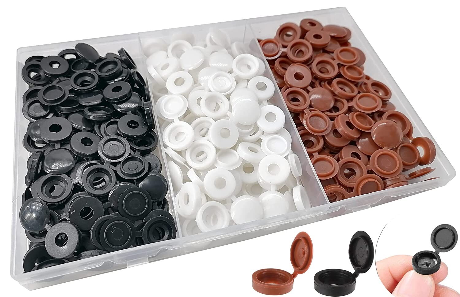 100 or 180 Plastic Screw Hinged Cover Caps Fold Snap Fold Washer Flip Tops Cover