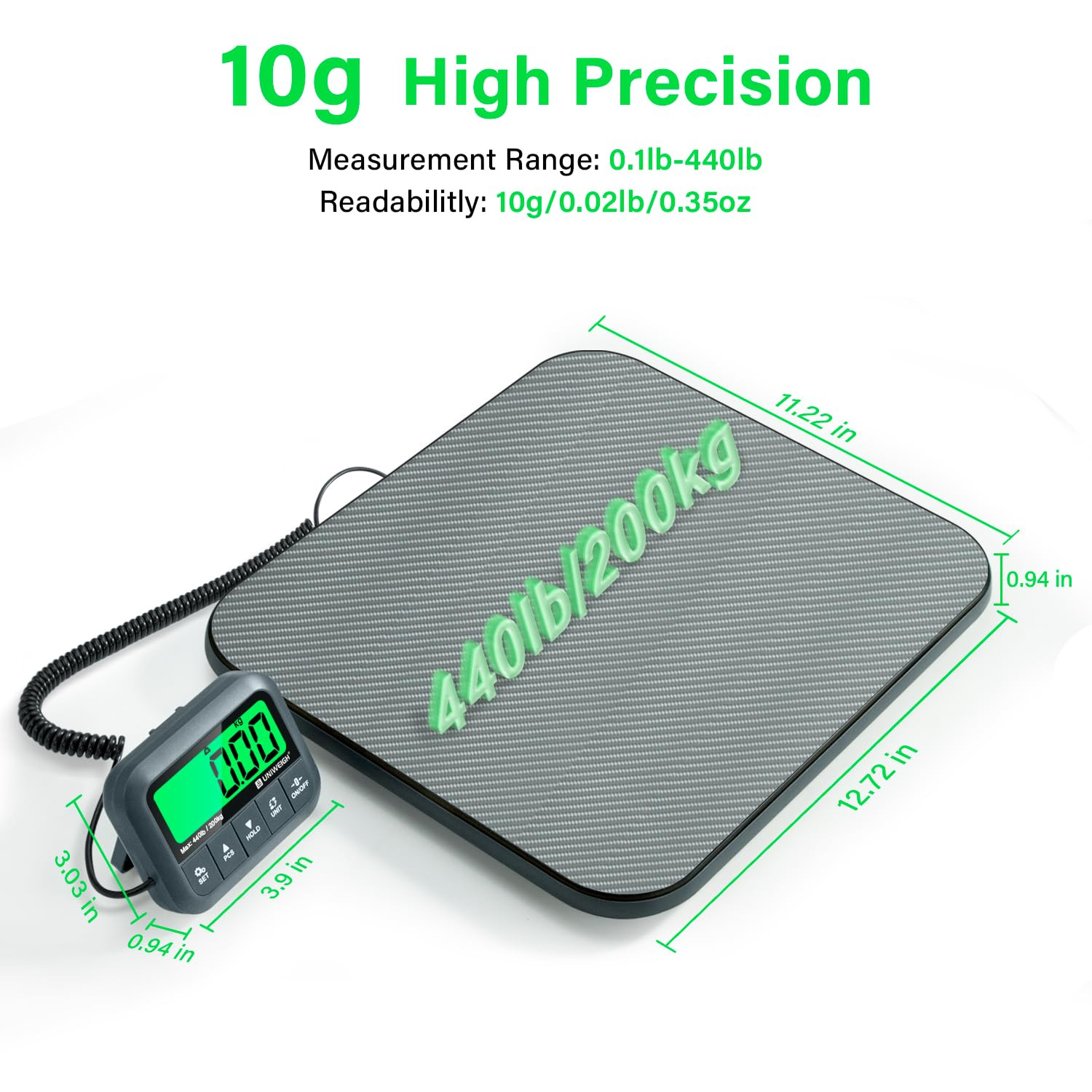 Digital Postal Scale 440Lb,High Accuracy 0.35Oz Shipping Scale for Packages with