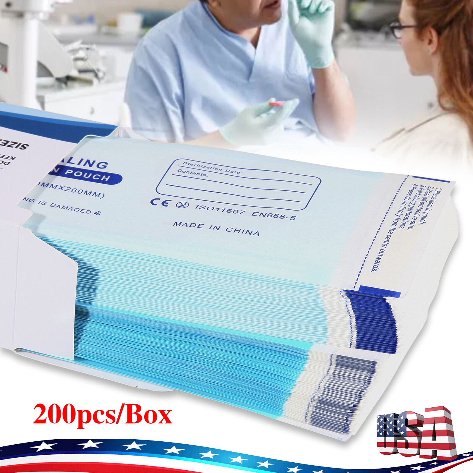 1000 3.5″ x 10″ Dental Sterilization Pouches Sterilizer Autoclave Bags Tool Nail