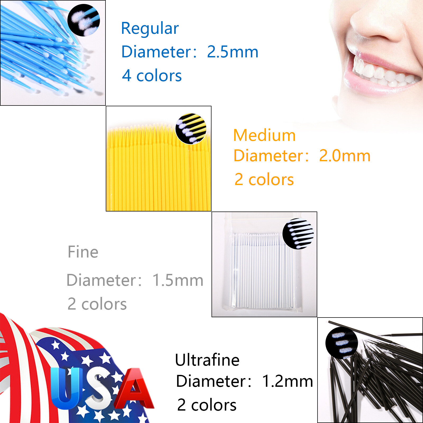 Micro Brushes Applicators Microbrush Dental (Regular, Fine, Super Fine) USA