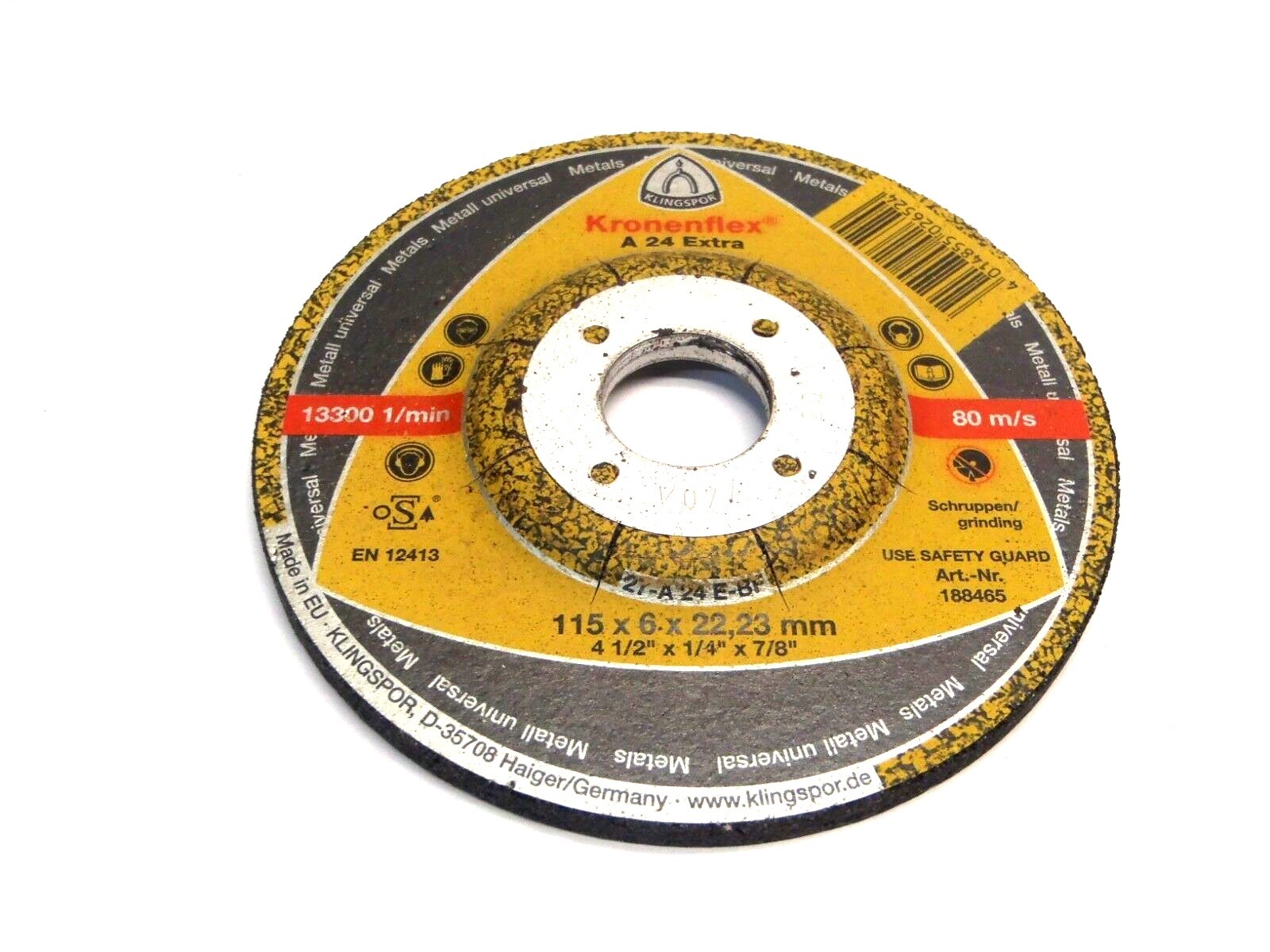 Kroneflex 188465 115 x 6 x 22.23mm 13300 rpm Metals Grinding Wheel A 24 Extra