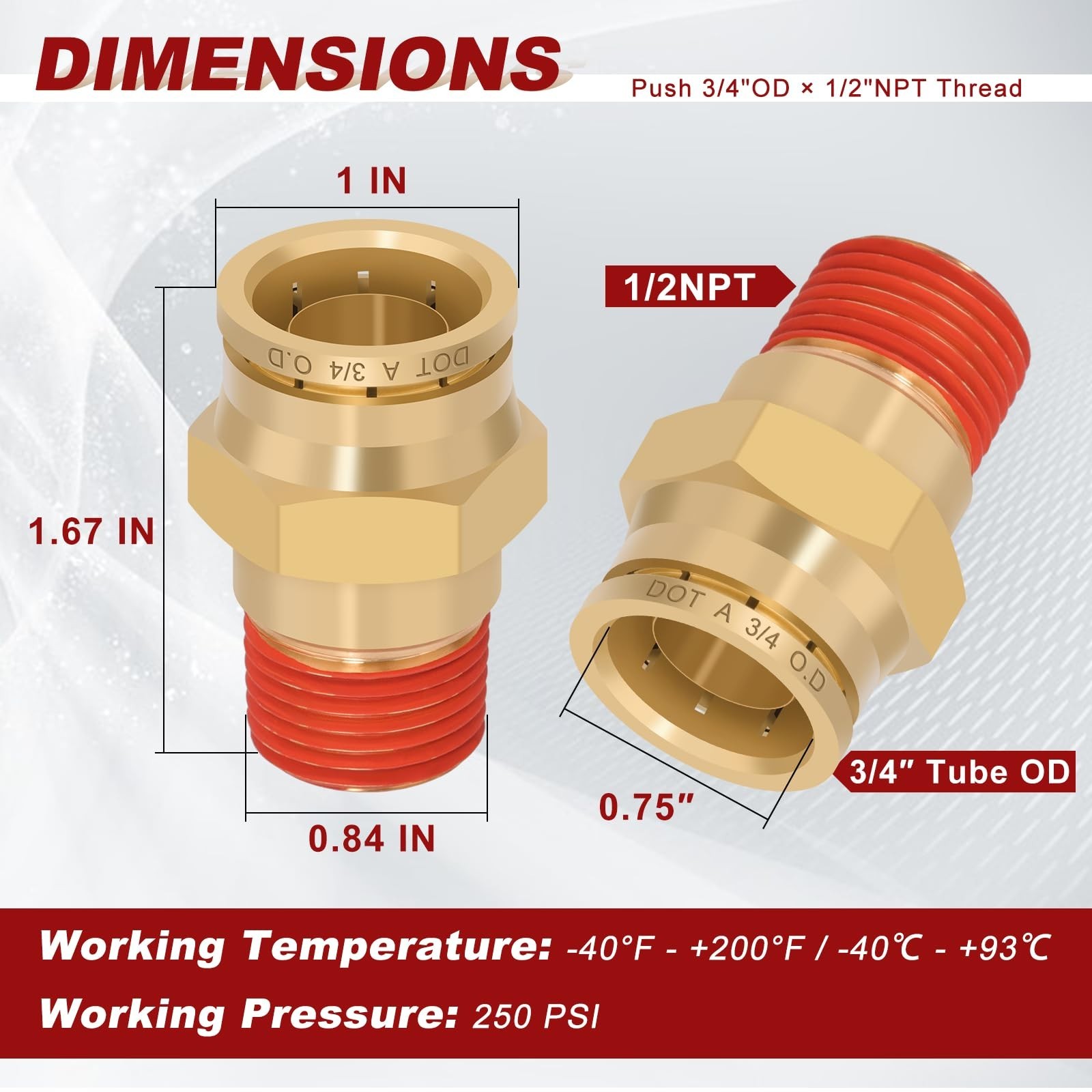 3/4″ Quick Push to Connect Fittings Brass Union Straight Joint DOT Approved 3…