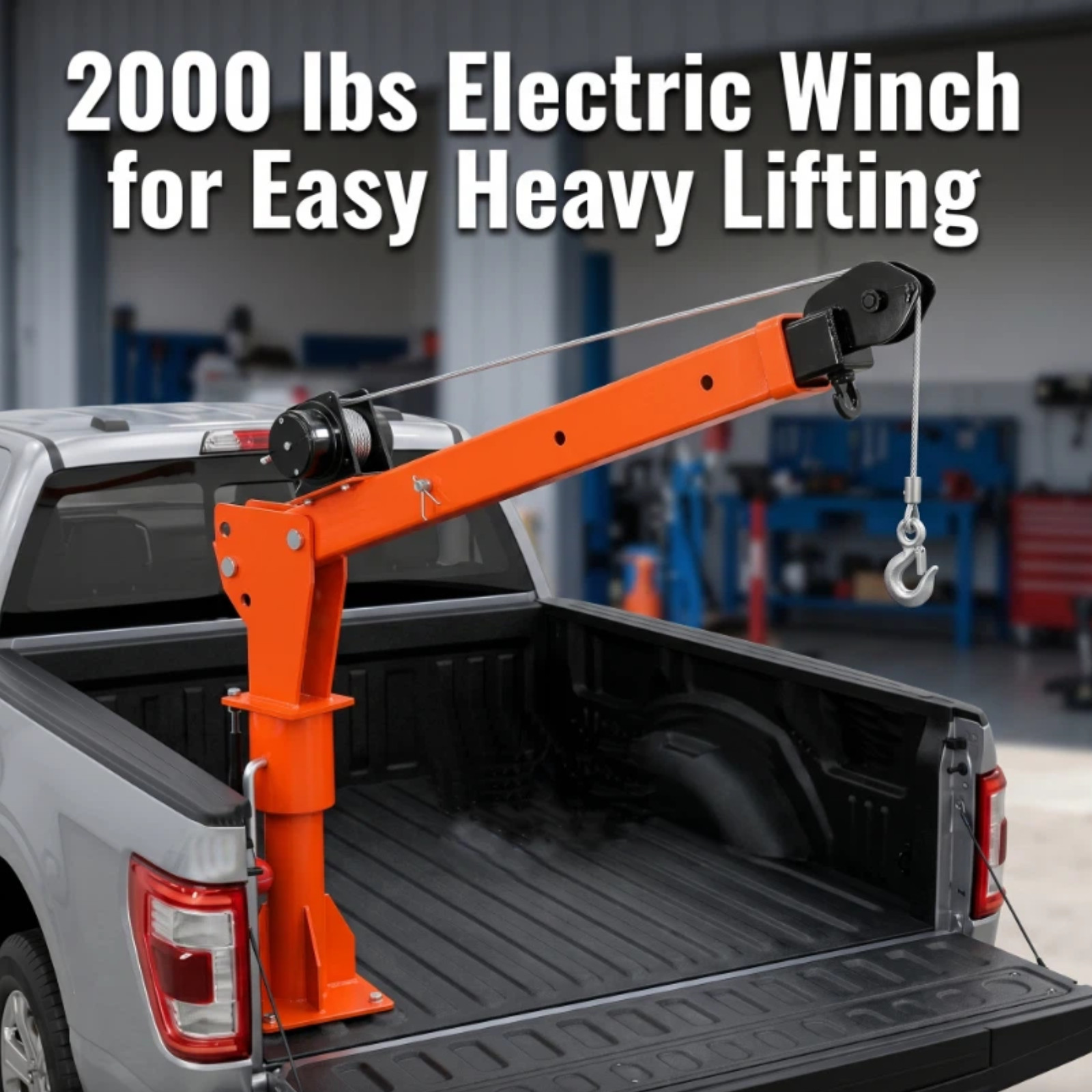 Pickup Truck Crane 2000LB Electric Winch 360° Swivel Folding Mounted Hoist Jib