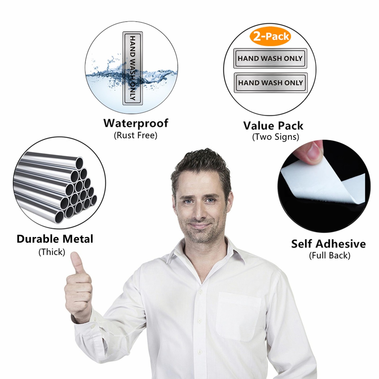 2 PACK Hand Wash Only Sign Self-adhesive Waterproof Aluminum Metal Signs for …