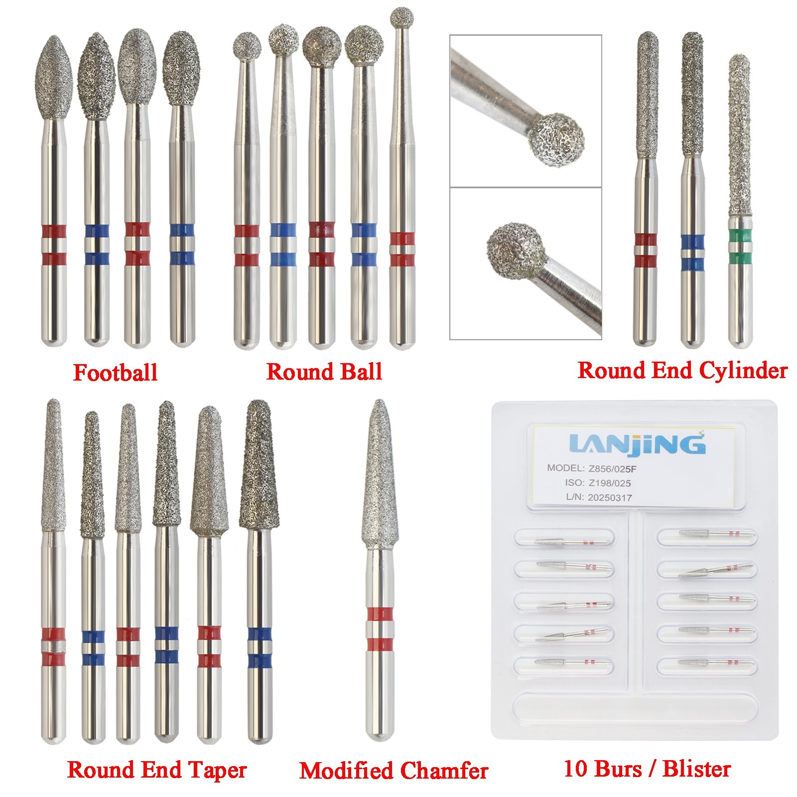 Zirconia Diamond Burs Dental FG High Speed Burr Football Round Fine Medium Grit