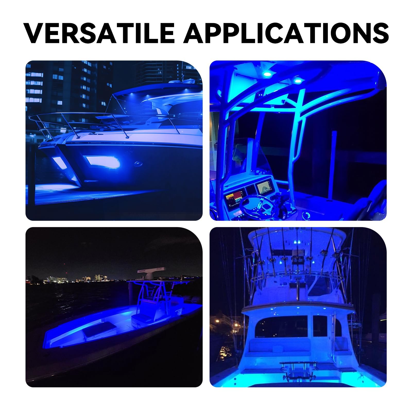 Boat Interior Lights IP68 Waterproof Blue 4 Piece Marine LED Stern Night Fishing