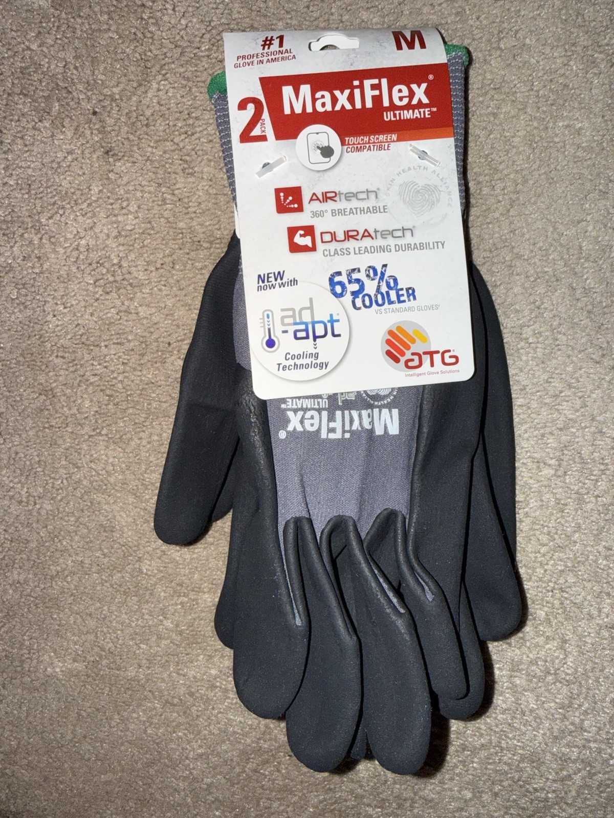 MaxiFlex Ultimate Medium Gray Nitrile-Coated Outdoor & Work Gloves 2-PAIRS