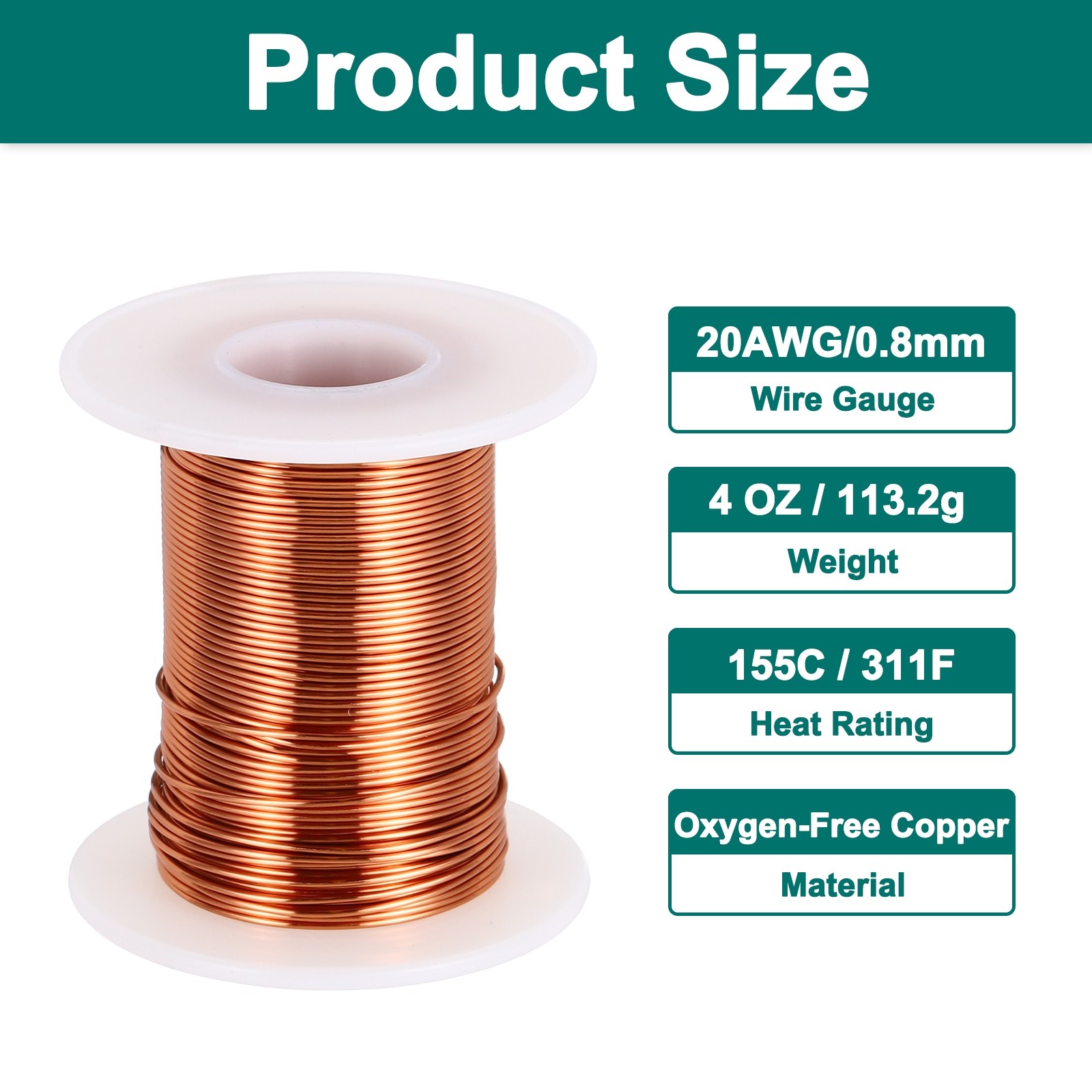 20 AWG Magnet Wire, 4 OZ/113.2g Enameled Copper Wire, 155C(311F)