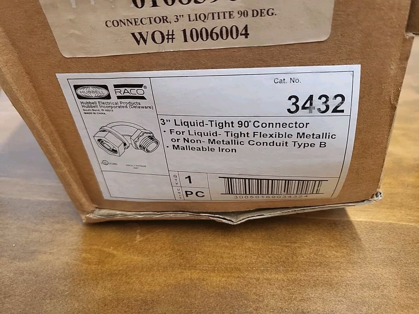 3″ LIQUID TIGHT SEAL 90 DEGREE FLEX CONNECTOR HUBBELL Raco 3432