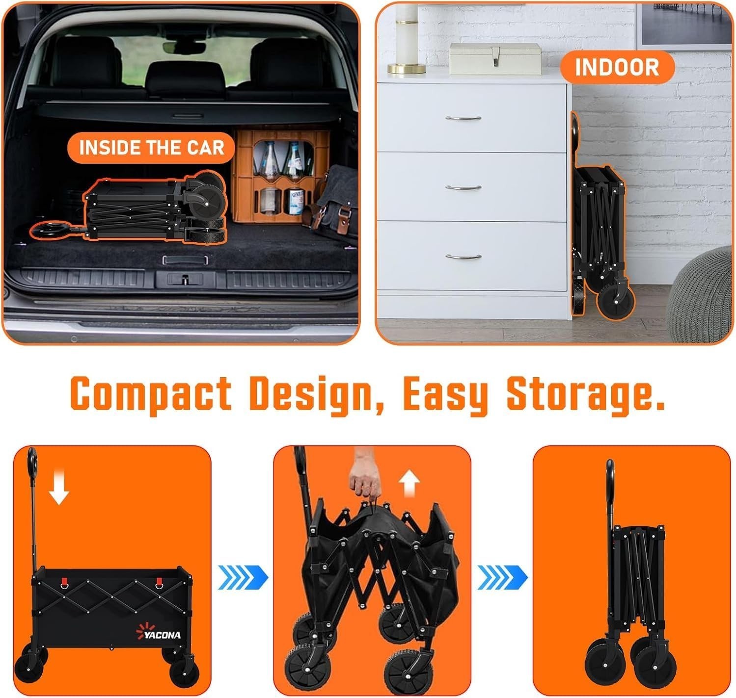 Yozoia Wagons Carts Foldable, Lightweight Portable Utility Shopping Cart.