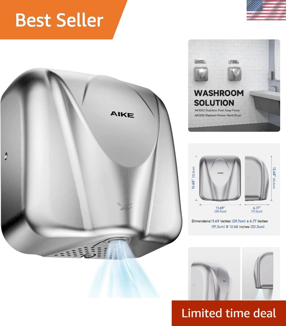 Elephant Hand Dryer – 8-12 Seconds Dry Time, Stainless Steel, 2-