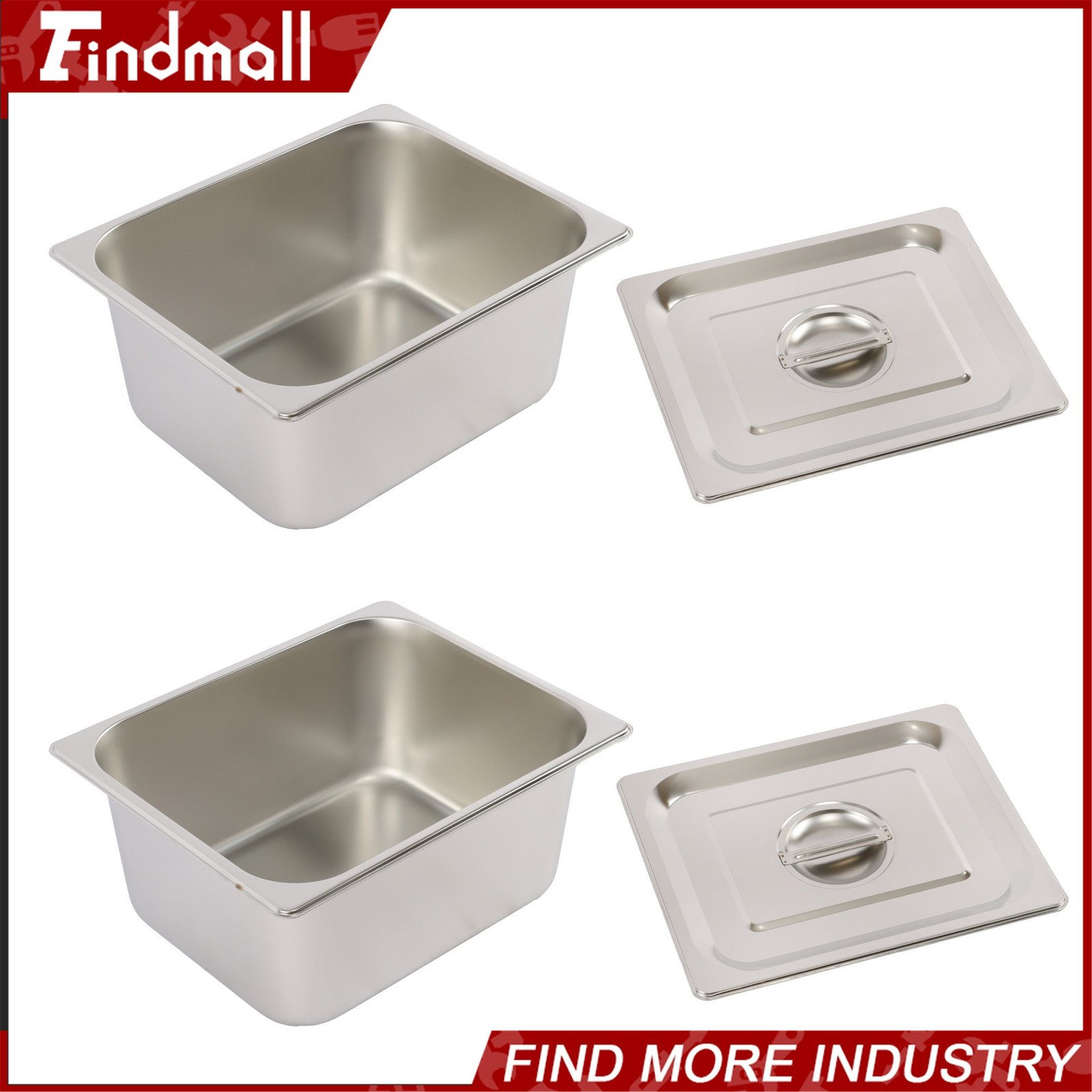 Findmall 2 Pack Hotel Pans 1/2 Size 6″ Deep Stainless Steel Steam Table with Lid