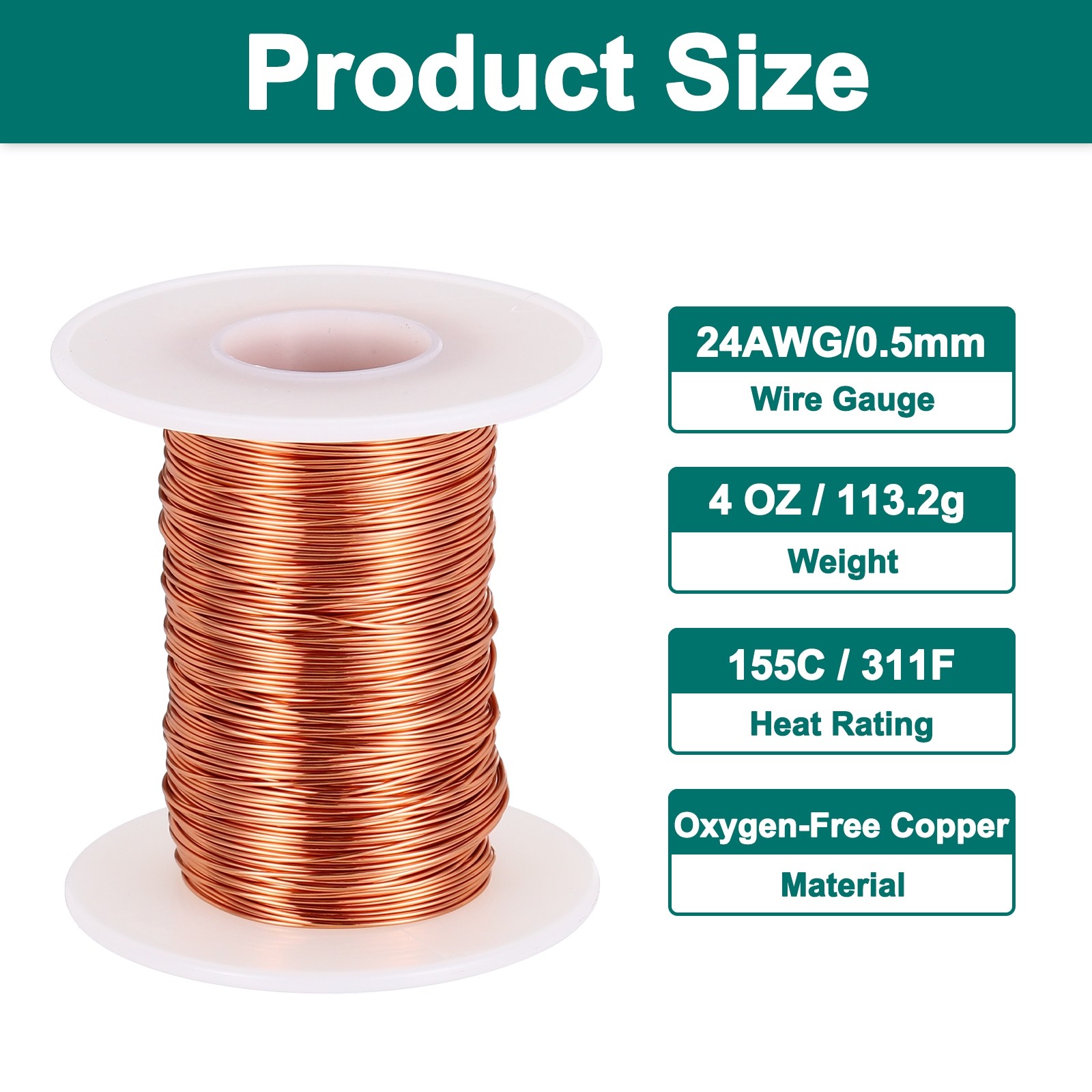 24 AWG Magnet Wire, 4 OZ/113.2g Enameled Copper Wire, 155C(311F)