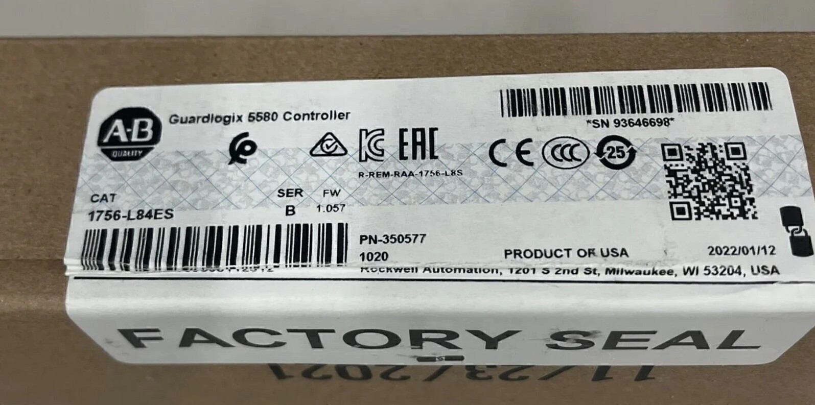 New Genuine AB 1756-L84ES SER B Guardlogix Controller AB 1756L84ES New In Box