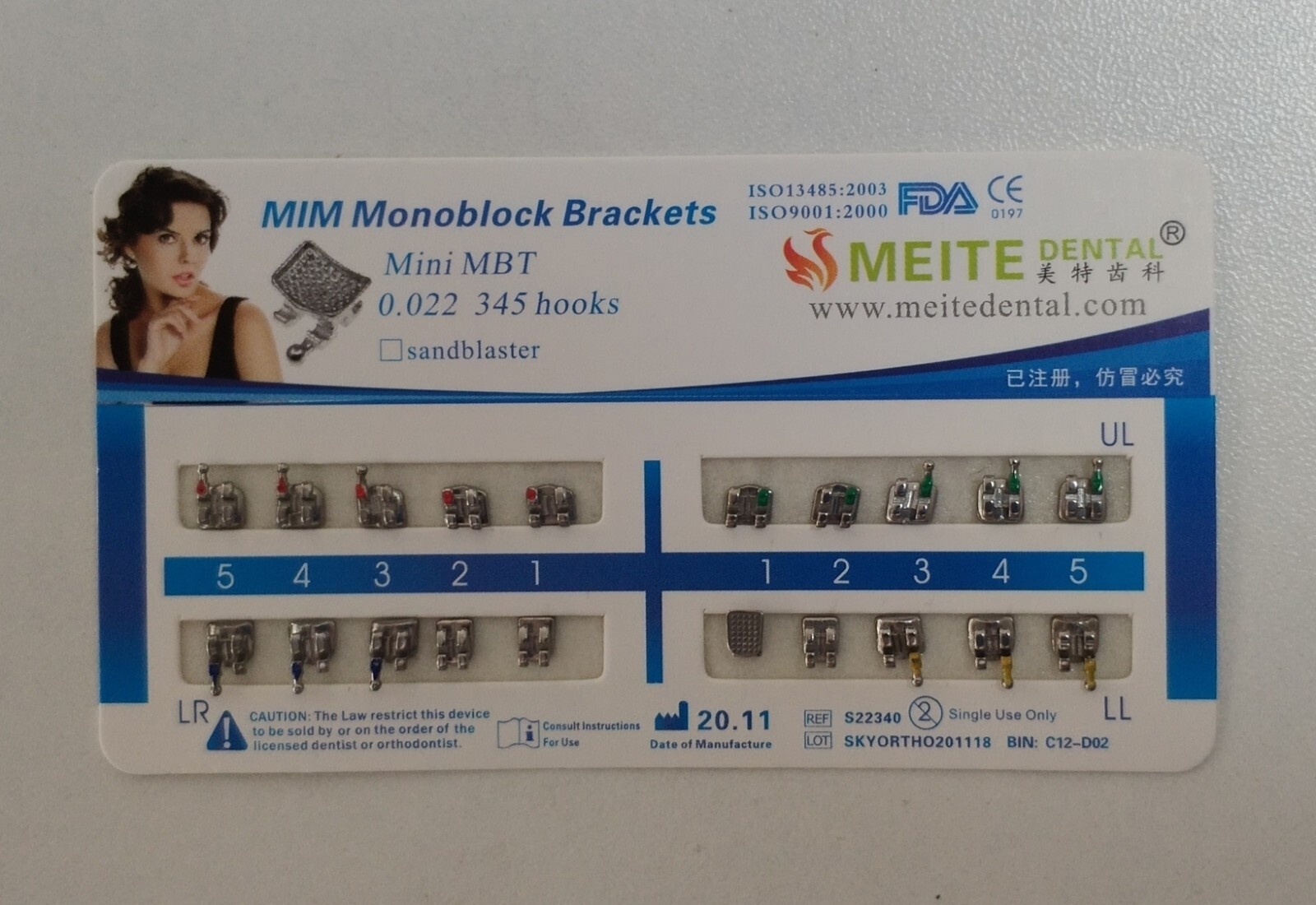 50 Sets Dental Orthodontics MIM Monoblock Metal Brackets Mini MBT 022 345 hooks