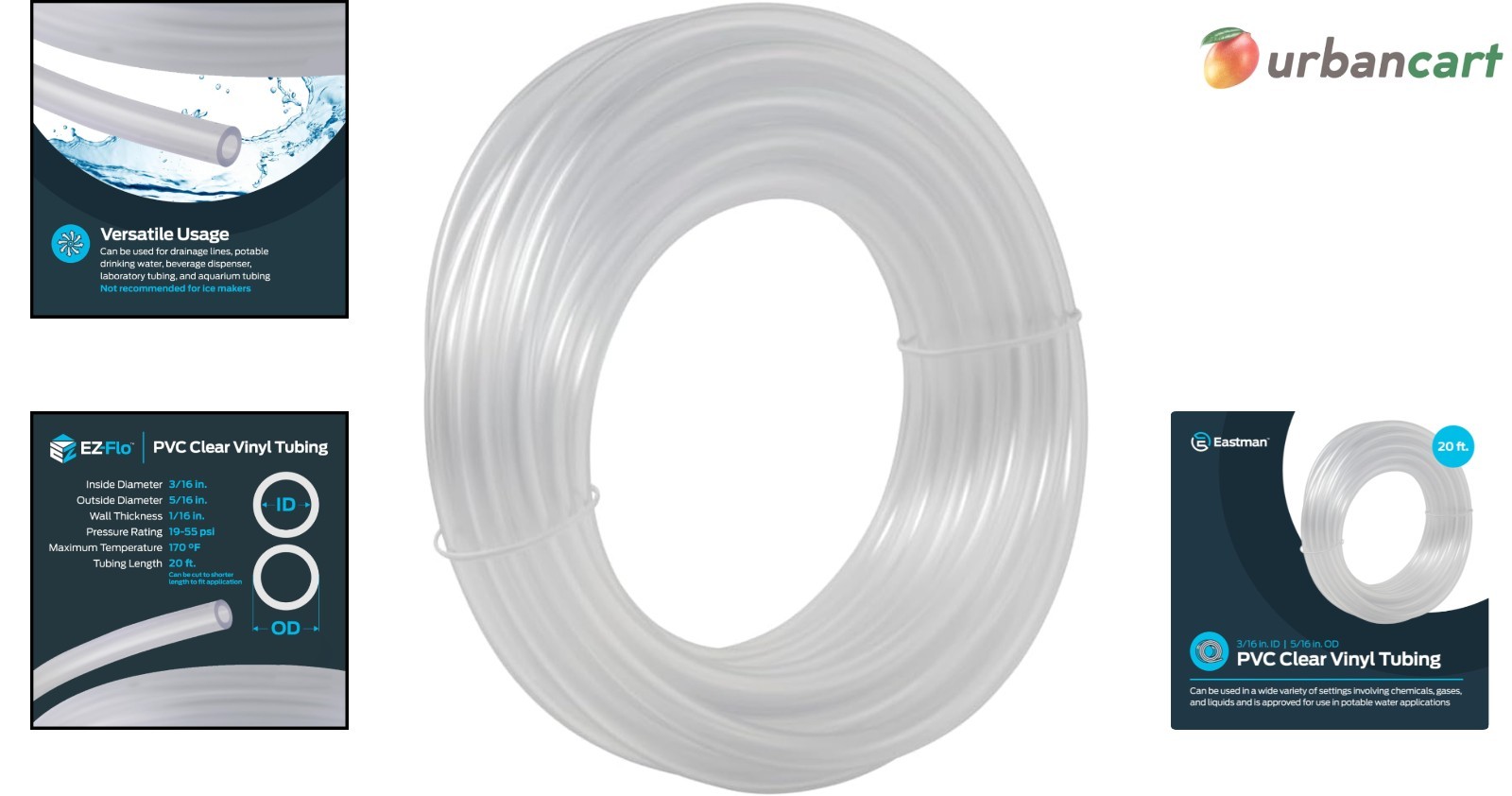 20-Foot Clear PVC Vinyl Tubing, 3/16 Inch ID, Multi-Purpose