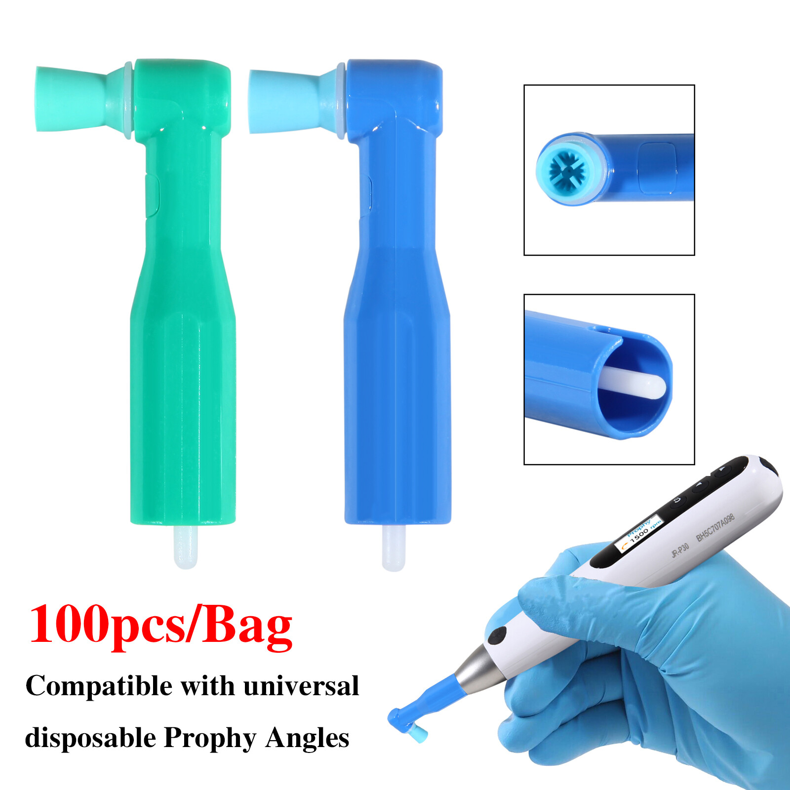Dental Disposable Prophy Angles Soft Firm Green Blue Cups 90° Latex Free 100’s