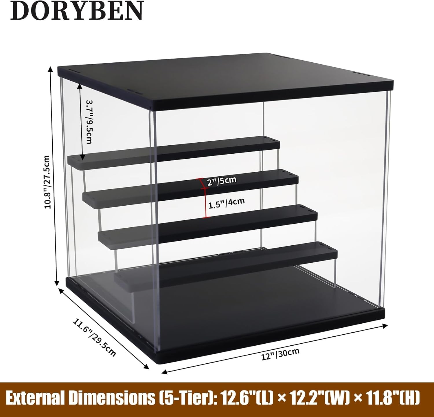 5 Tier Acrylic Display Case Adjustable LED Light Action Figure Dustproof Box