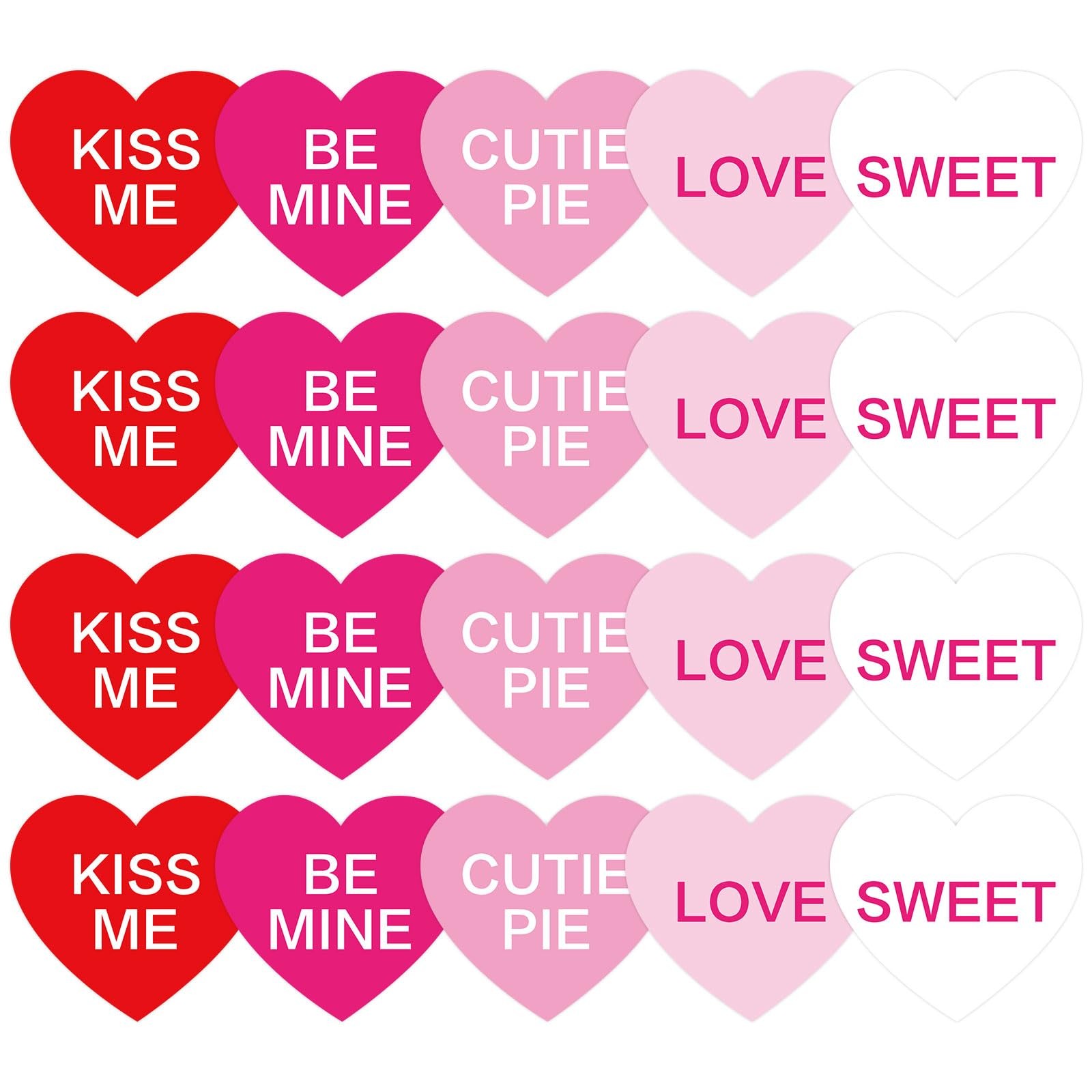 50 Pcs Valentine’s Day Heart Cutouts Cut-Outs Red Pink White Conversation Heart