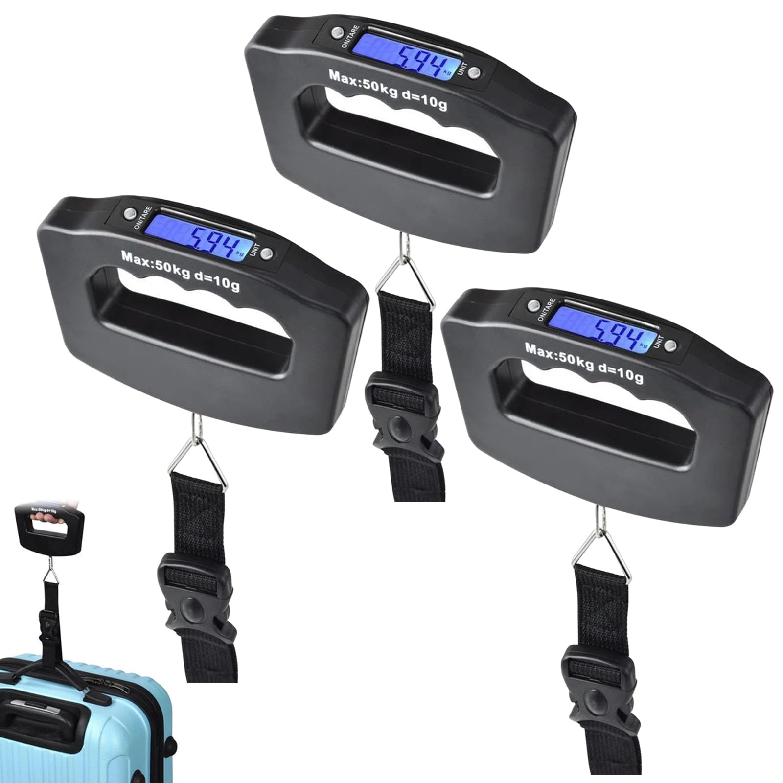 3 PCS Luggage Scale 50 Kg/110 Lbs Suitcase Weight LCD Portable Digital