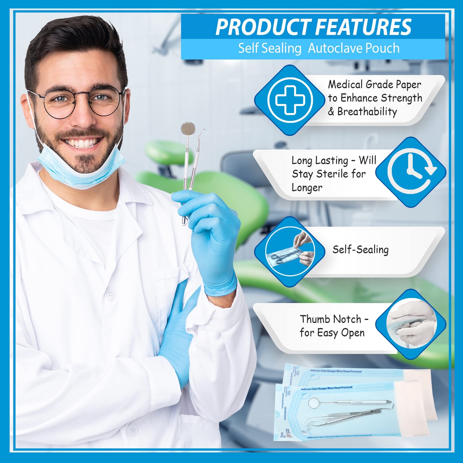 200 3.5″ x 5.25″ Sterilization Pouch Self Sealing Autoclave Bags for Dental, …