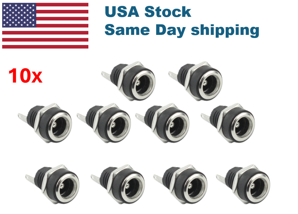 10 Pcs DC Power Supply Jack Socket Female Panel Mount Connector 5.5 x 2.1mm