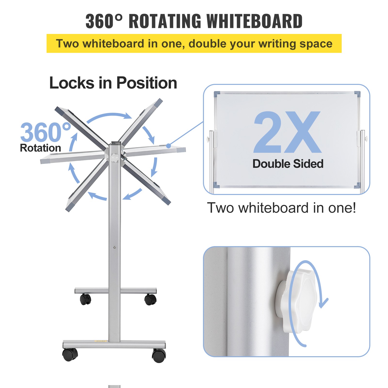 VEVOR Double Sided Magnetic Whiteboard 36″ x 24″ Mobile Dry Erase Board w/Stand