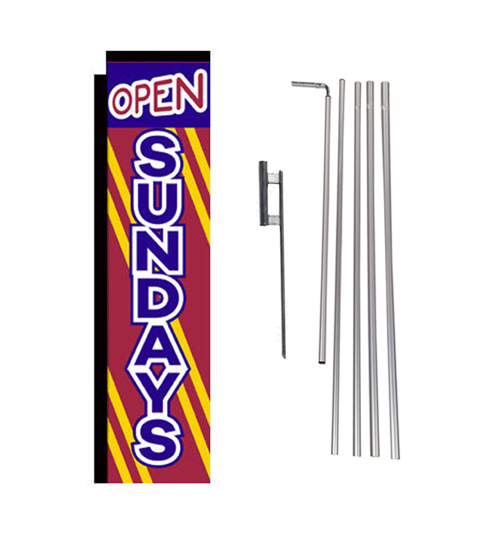 Open Sundays 15′ Advertising Rectangle Feather Banner Flag w/ pole+spike