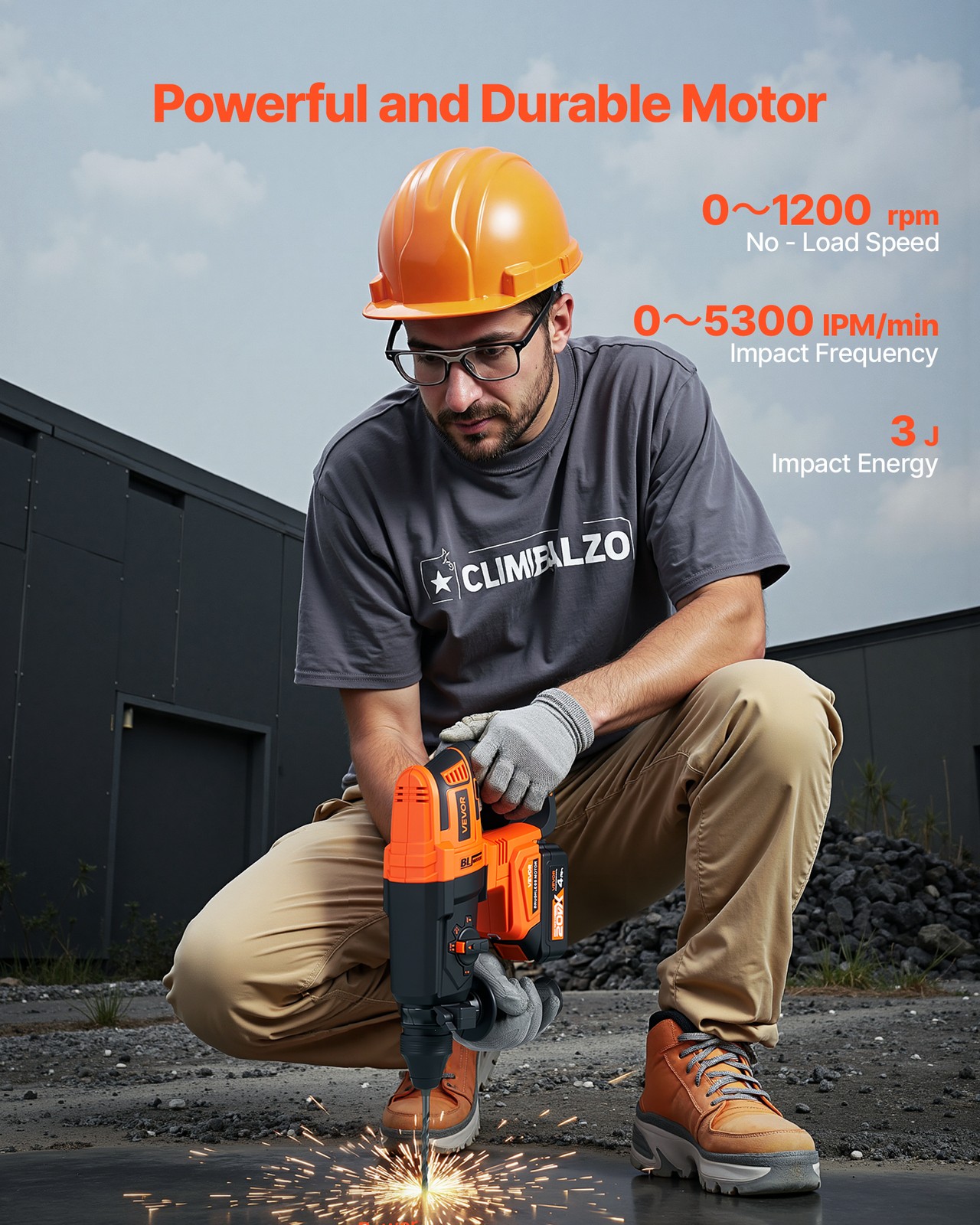 VEVOR 20V SDS-Plus Brushless Cordless Rotary Hammer Drill Kit 1.1 In 1200RPM