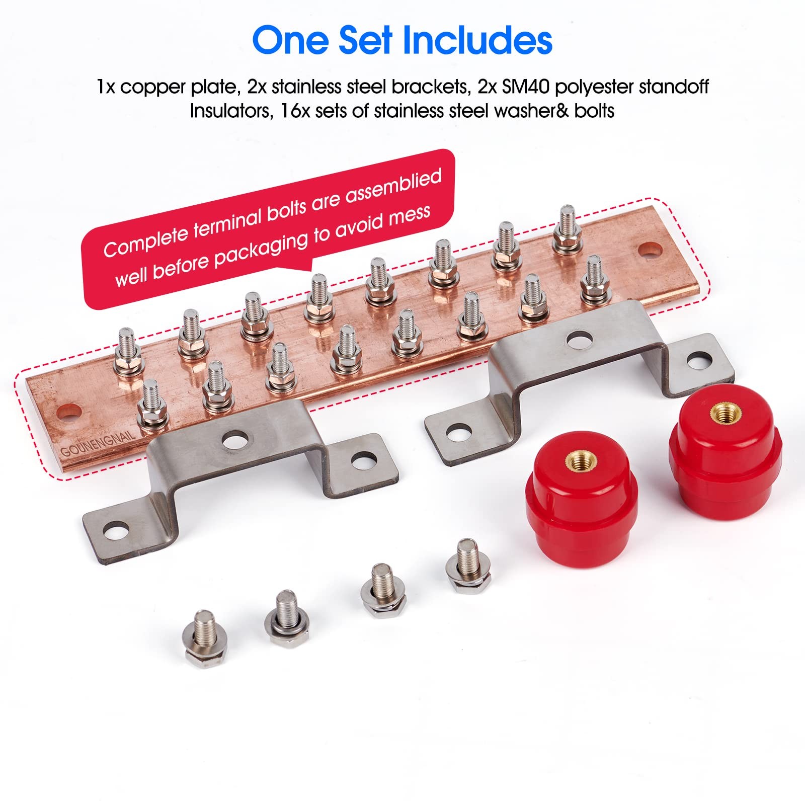 – 10″ Copper Ground Bar Kit,900A Grounding Busbar Bar with UL Recognized SM40…