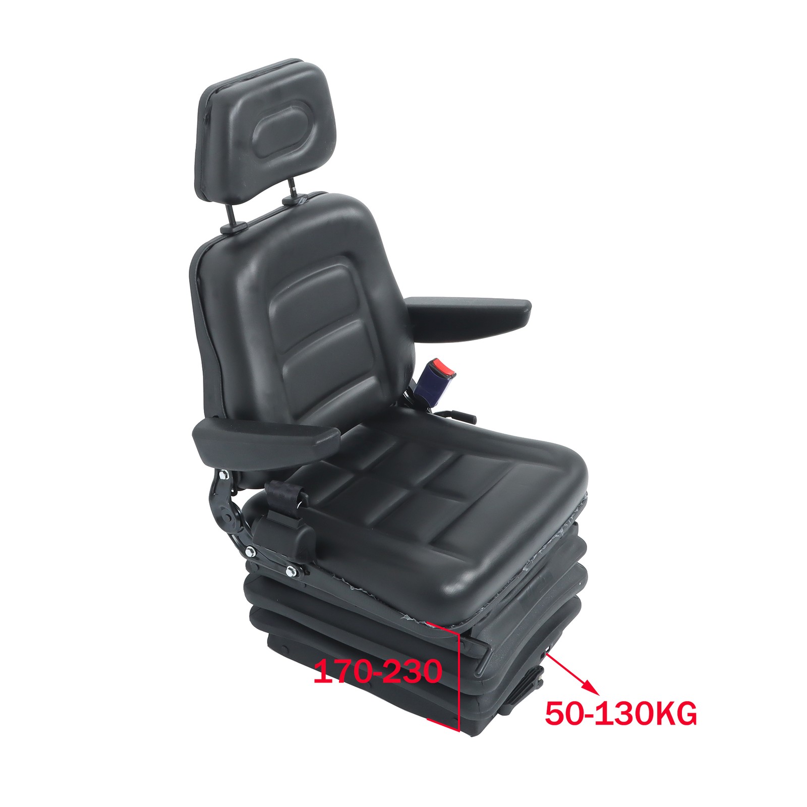 Suspension Adjustable Forklift & Tractor Seat Backrest Armrest Safety Belt