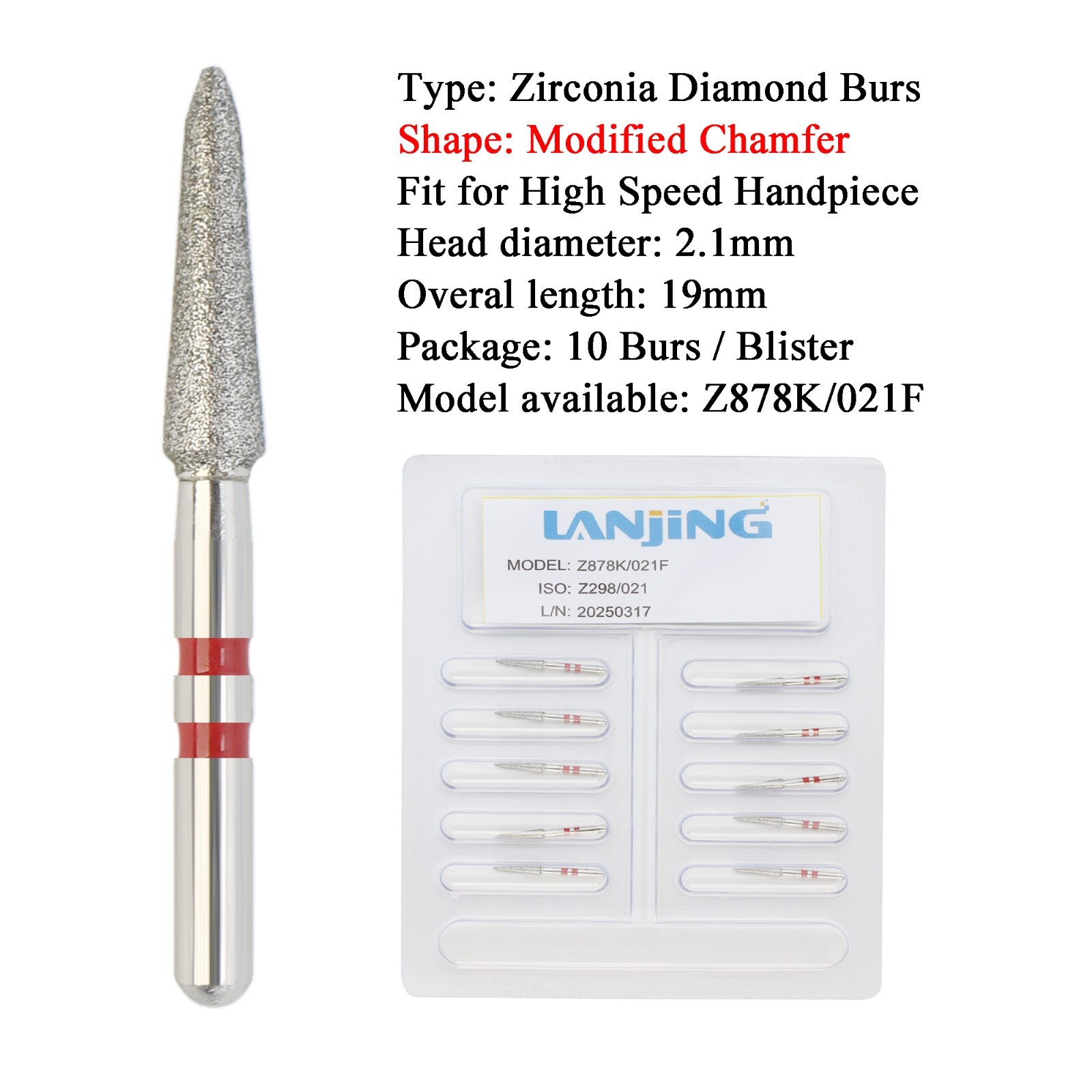Zirconia Diamond Burs Dental FG High Speed Burr Football Round Fine Medium Grit
