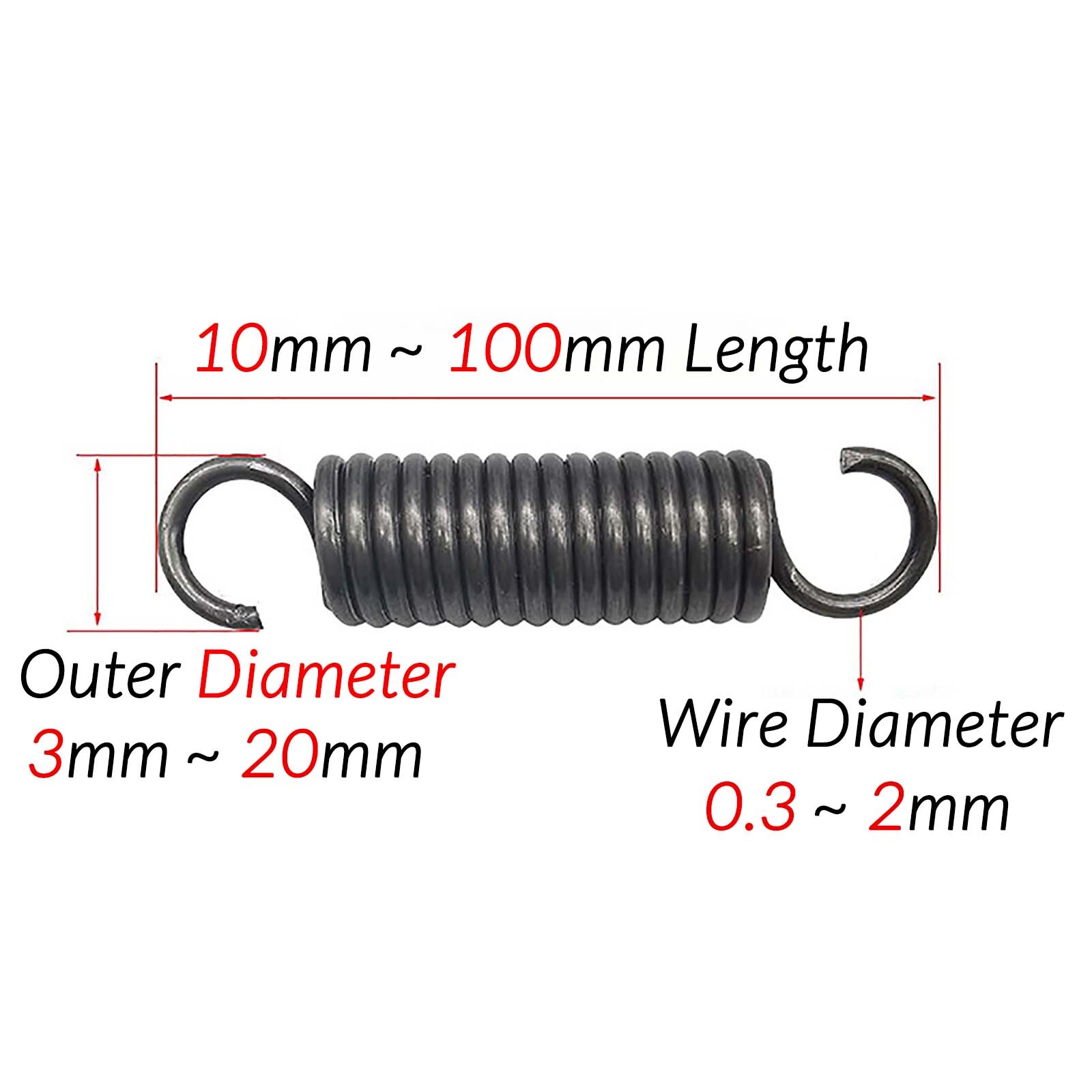 0.3mm to 2mm Wire Dia Hook Extension Tension Spring Springs Steel Small Spring