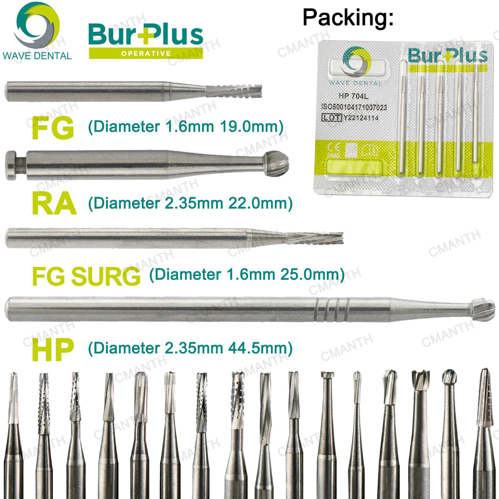 48 Types WAVE Dental Burs Tungsten Carbide Bur FG Series High Speed Drill Bits