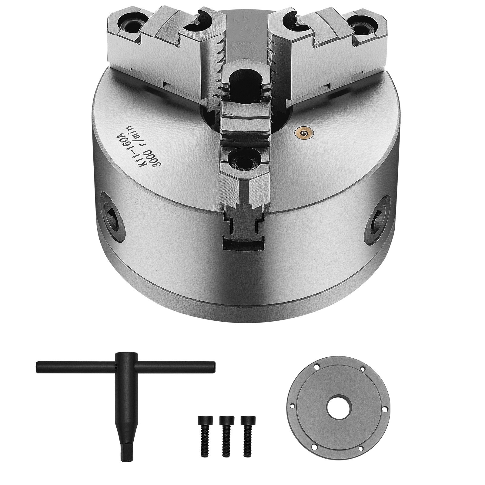 6 Inch 3-Jaw Self-Centering Lathe Chuck with 1 1/2 in-8 Threaded Backing Plate