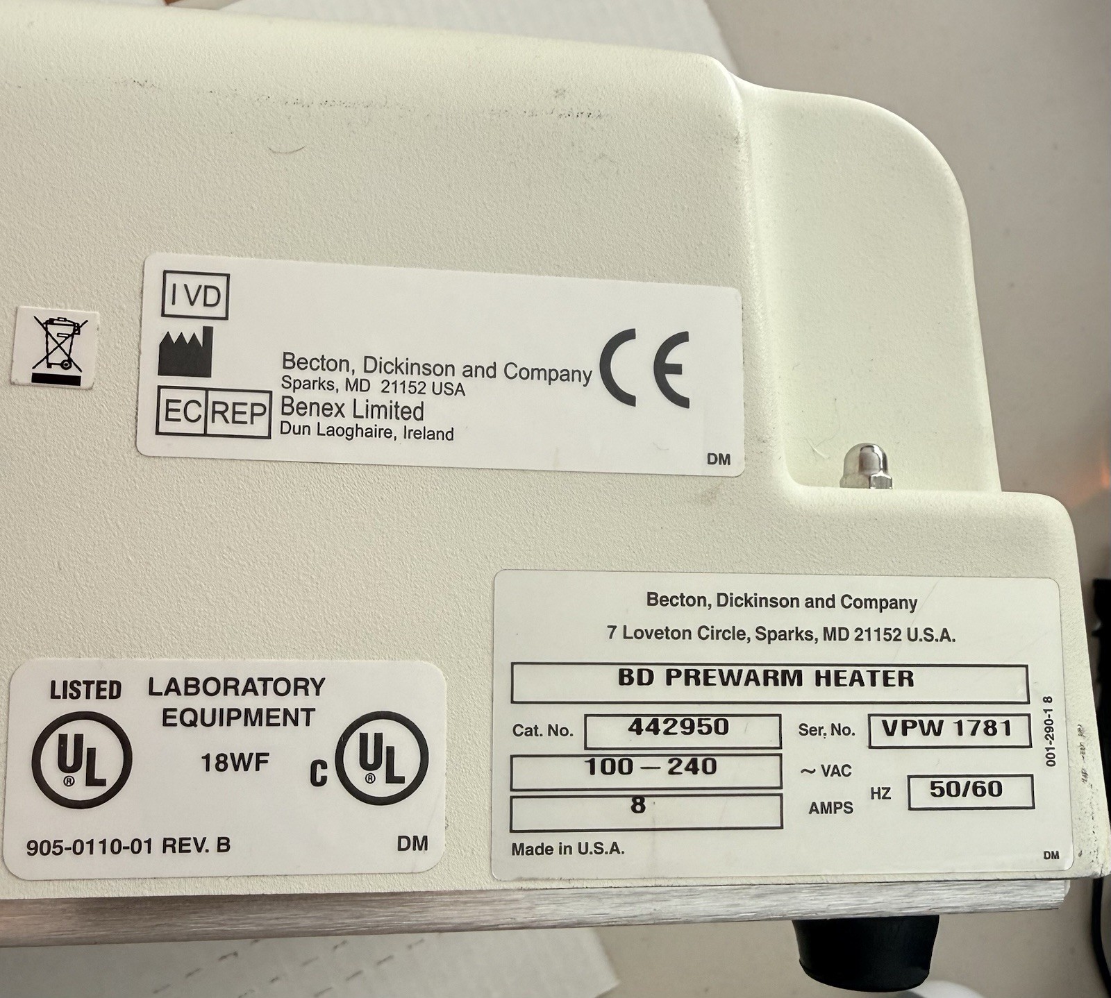 Becton Dickinson & Company BD Prewarm Heater REF 442950