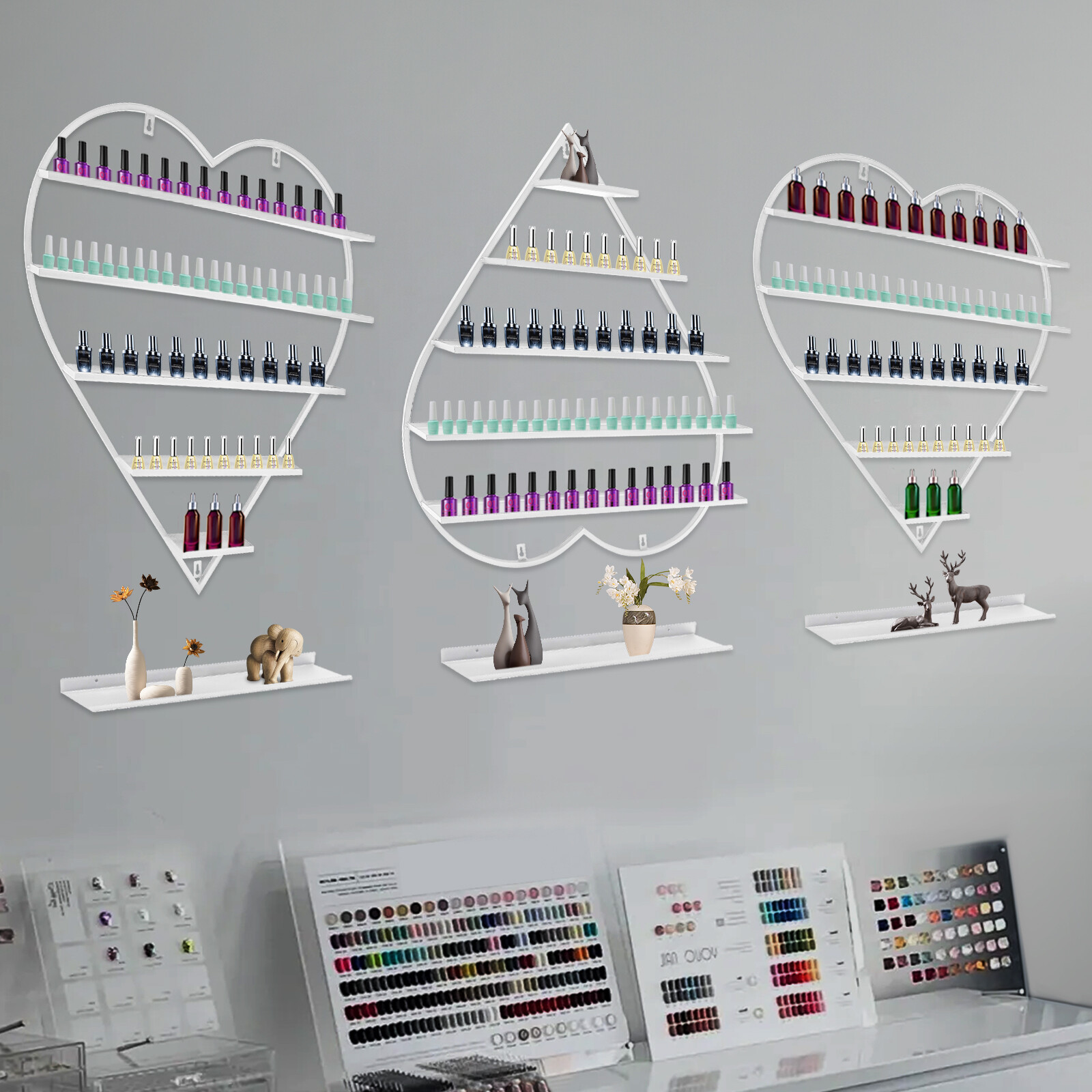 White Wall Nail Polish Storage Racks Heart-shaped Display Rack Polish Organizer