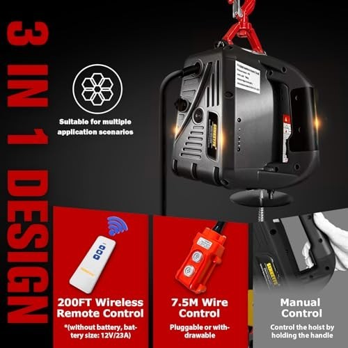 Electric Portable Hoist Winch 1540 lb 110V 25 ft with Lifting Strap